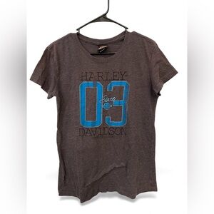 Harley-Davidson 03 Graphic‎ T-Shirt Gray Blue Logo Large